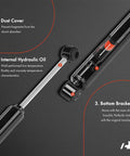 Front Steering Damper For Rough Roads And Smooth Steering No Fuss Install Durable Chevy Silverado 2500 HD 2001 To 2010 And Silverado 3500 Classic GMC Sierra 2500 HD 3500 Sierra 3500 Jeep Grand Cherokee Wrangler Cherokee, showing internal hydraulic oil, dust cover, and bottom brackets