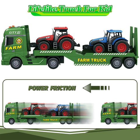 Huge 25.6 Inch 3 In 1 Farm Truck Toy Set For Kids Ages 3 To 6 With Inertia Semi Trailer Lights And Sounds Detachable Tractor