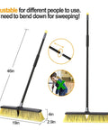 18 Inch Push Broom With 63 Inch Four Section Handle For Outdoor Cleaning Heavy Duty Broom features and dimensions displayed