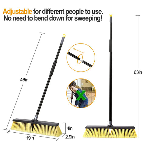 18 Inch Push Broom With 63 Inch Four Section Handle For Outdoor Cleaning Heavy Duty Broom features and dimensions displayed