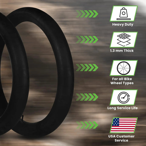 Beefy Heavy Duty Fat Bike Inner Tube For 20x4 And 26x4 Tires Puncture Resistant Butyl Tube MTB features and USA service badge