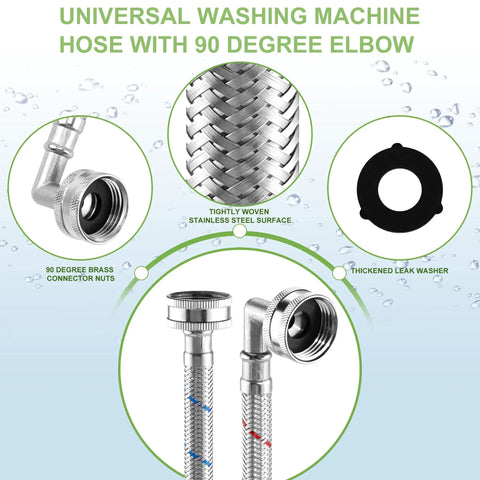 6 Foot Braided Stainless Steel Washer Hose Set With 90 Degree Elbows Hot And Cold Striped Supply Lines 2 Pack display