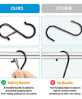 Comparison of 17 Pack S Hooks With Safety Lock Clip, 3.5 Inch Stainless Steel S Shaped Locking Hooks and regular hooks on rods