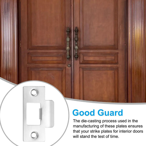 Stainless Steel Door Strike Plate Set Of 2 With Screws For Interior And Exterior Doors, Big Hole T-Strike Backplates, Silver Finish