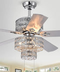 HomeStock Home Accessories Empire Trois 52-inch Silver Chandelier Ceiling Fan with Reversible Blades featuring intricate design.