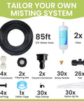 Outdoor Misting System For Patio And Garden 85Ft With 26 Brass Nozzles And Water Filter components layout image