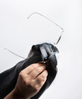 Eyeglasses cleaning cloth, gray microfiber 30 x 20 cm, EYESHAKER tag, with metal glasses frame