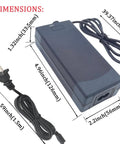 42V Electric Scooter Charger 2A 4 Prong Connector Replacement For 42V Batteries 120W Output with dimensions labeled