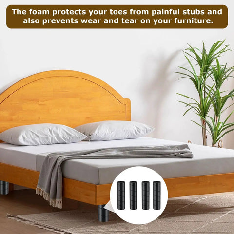 Solid Heavy Duty Rubber Bed Frame Leg Covers, Four Piece Floor Protector Set for bedroom furniture and flooring protection.