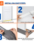 Adjustable Under Door Draft Stopper Gap Filler Cuts For Doors 24 To 32 Inches Seals Out Cold Air Bugs And Drafts Removable Fabric Cover With Foam Rods Makes Cleaning Easy Keeps Space Hella Cozy Gray installation steps including measuring, cutting, and inserting foam.