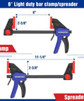 Go-To Mini Bar Clamp Set For Woodworking, 6 inch light-duty bar clamp and spreader with blue handle, one-handed quick-change