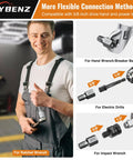 Man holding tool from Seventeen Piece Screw Extractor Set With Three Eighths Inch Drive Easy Out For Stripped Screws Bolts And Nuts. Image shows wrench and adapter usage.