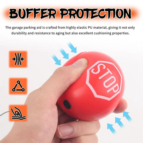 Hand holding Two Pack Garage Tennis Ball Parking Aid With Soft PU Ball And 13 Ft Adjustable Rope for safe garage parking.