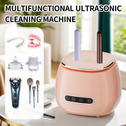 48kHz Ultrasonic Retainer Cleaner For Dentures And Aligners, Seriously Cleans Bacteria And Grime From Tiny Crevices, Safe For Braces, Easy Daily Dental Care Gadget That Keeps Your Smile Fresh And Ready For The Day, pink countertop unit