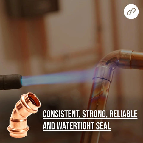 Zero Lead Copper 1/2 Inch 45 Degree Elbow Press Fitting for Quick Watertight Copper Pipe Connections in installation process