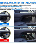 Before and after of Hyundai Santa Fe Under Console Organizer Tray for 2024 to 2026 models installation.