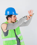 Heavy Duty Cut Resistant Arm Sleeves With Thumb Hole Tough As Nails Forearm Guards Designed For Welding And Auto Repair worn by a worker.
