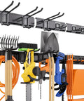 Heavy Duty Garden Tool Organizer Wall Mount For Garage With 3 Racks And 6 Adjustable Hooks, 48 Inch Steel Tool Storage System