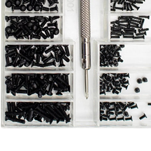 Hella Useful Metric Micro Screw Kit M1.2 M1.4 M2 Precision Hardware Fasteners in organized case with black stainless steel screws.