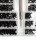 Workhorse Micro Screw Assortment Set For Laptops Watches And Camera Repair with organized compartments and screwdriver.