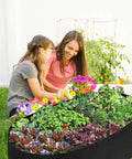 Fabric Raised Garden Bed 2Ft By 4Ft No Fuss Durable Planting Bed For Vegetables, Plants, And Flowers in use on a patio with flowers.