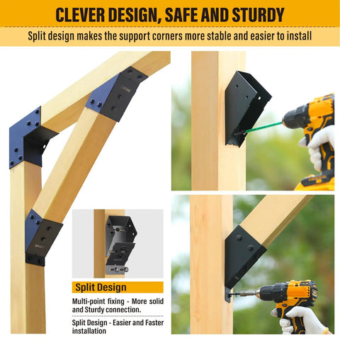 Heavy Duty 4 Pack 45 Degree Angle Brackets For Pergolas Gazebos Decks And Porches 3.5 By 3.5 Inch Real Size 4x4 Frosted Black Outdoor Wood Support Brackets Kit For Cabins