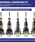 5 carpet cleaners compatible with 3 in 1 Belt Replacement Kit for ProHeat 2X Revolution Pet Pro, featuring model numbers 1551, 1548, 1986, 1964, 2007P.