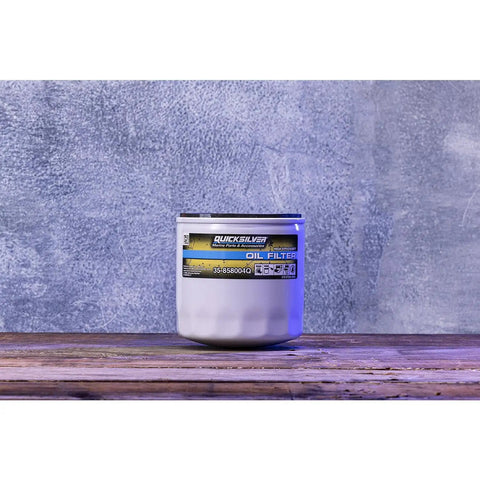 High Performance Oil Filter 858004Q for MerCruiser Sterndrive and Inboard Engines with Anti Drain Back Valve on shelf