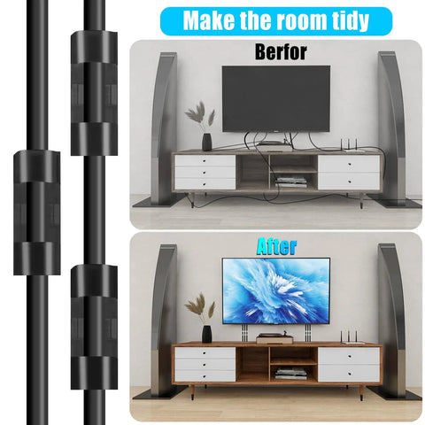 Before and after using 50 Pack Medium Self Adhesive Cable Clips Black For Under Desk Car Wall TV PC Ethernet Cables Cable Management And Cord Organizer Holder With Strong 3M Adhesive Nylon