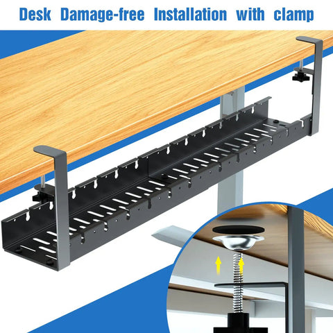 Extendable Under Desk Cable Management Tray With Clamp No Drill Metal Cable Organizer for wires installation under desk