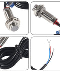 Four Pack 10mm Hall Effect Proximity Sensor NJK 5002C NPN Normally Open Three Wire Switch With Magnet DC Five To Thirty Volts Detects Metal Objects 150mA Load 12mm Thread 32mm Thread Length, threaded metal sensor with cable