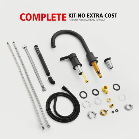 Complete kit for Matte Black Roman Bathtub Faucet For 3 Hole Deck Mount Installation with brass handheld shower and accessories