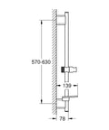 Technical diagram of Rainshower E 24 Inch Slide Bar in Starlight Chrome with dimensions and adjustable hand shower holder.