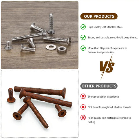 Comparison of high-quality 304 stainless steel screws from Beefy 1110 Pcs M2.5 Screw Set with common rust-prone screws.