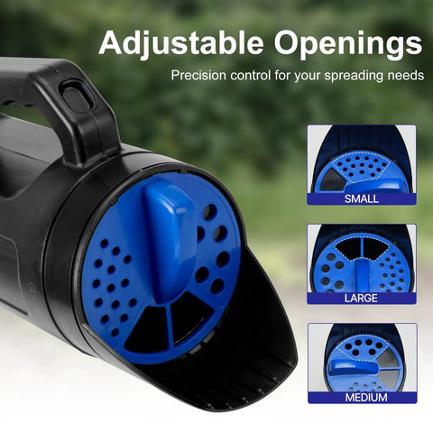 Handheld Spreader For Lawn Care 3 In 1 Seed Fertilizer Ice Melt With Adjustable Openings And 84 Oz Capacity close-up view