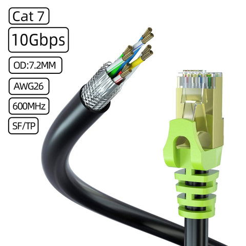 Outdoor Cat7 Ethernet Cable 100ft 26AWG Heavy Duty Shielded SFTP Patch Cord RJ45 High Speed Networking Cable For 10Gbps 600MHz Bandwidth