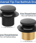 Heavy Duty Solid Brass Tub Drain Kit With Matte Black Finish And Universal Fit For Quick Bathroom Upgrades No Sweat Installation. Tip-toe drain stopper for tub.