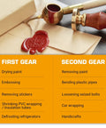 Compact 380W Mini Heat Gun With Two Modes 450 C And 250 C Delivers Quick Heat Up, shown with embossing equipment and task list