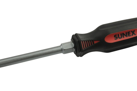 Handle and shaft of 12 Piece Combination Screwdriver Set With Grippy Overmolded Handles Vapor Blasted Tips For Durability Matte Finish To Resist Flakes.