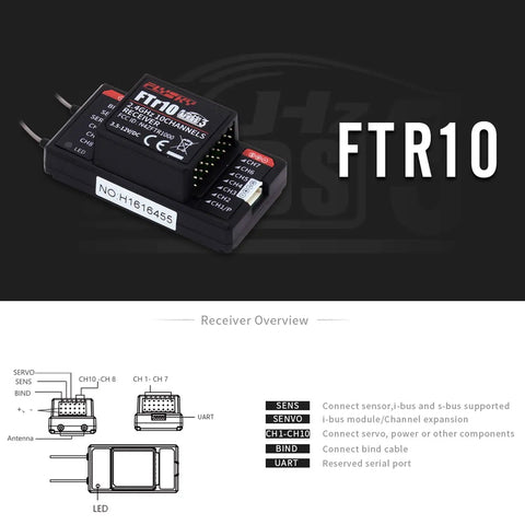 Flysky Paladin PL18 2.4GHz 18CH Radio Transmitter FTR10 receiver diagram and specifications.
