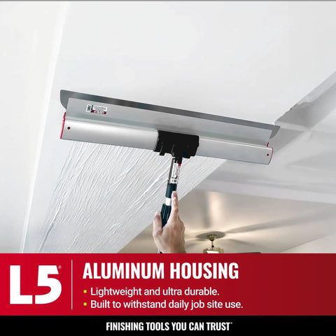 24-Inch Skimming Blade With 0.3mm German Stainless Steel Insert Replaceable Blade And Ergonomic Aluminum Profile For Drywall Mud Plaster Finishing Results in use on ceiling