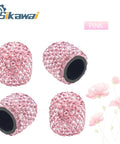 Pink Bling Valve Stem Caps With Sparkling Rhinestones Handmade Universal Car Tire Caps Chrome Look Dustproof Car Bike Motorcycle Accessories Long Lasting Sparkle, pack of 4 displayed