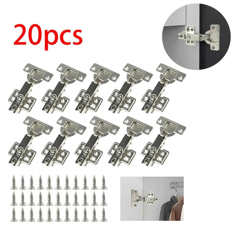 20-pack Stainless Steel Cabinet Door Hinges With Damper Buffer Soft Close Quiet Concealed Wardrobe Hinges with screws