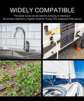 Collage showing water pressure pump used in kitchen, RV, garden, and yacht demonstrating 110V high flow workhorse versatility