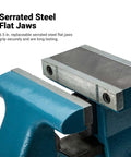Heavy Duty Reversible Bench Vise With Dual Jaw Configurations 6.5 Inch Jaw Width And 6.7 To 10.8 Inch Jaw Opening Perfect For Handling Big And Small Workpieces In The Shop Durable Pro Grade Build For Pros And DIY Enthusiasts, serrated steel flat jaws