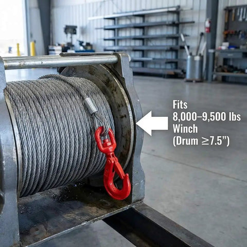 Beefy 3/8 Inch By 100 Foot Steel Core Winch Cable With Hook For Tow Trucks Rollbacks And Recovery, 4050 Lbs Working Load Limit