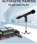 Aroma Wireless XLR Transmitter and Receiver Set for Pro UHF Microphone System with 7 Channels, showing automatic pairing feature