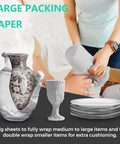 Person wrapping vase and dishes with 24X36 Inch Moving Newsprint Packing Paper Bulk 10.8Lb For Shipping And Moving Wrapping Fragile Items