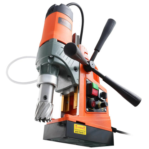 Heavy Duty 1450W Magnetic Drill Press With Rocking Horse Magnet, 1.6 Inch Coring Bit For Steel close-up view with variable speed control.
