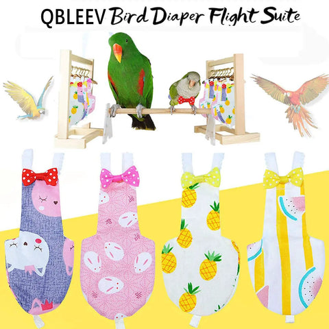Reusable Bird Diaper With Waterproof Inner Layer For Cockatiels And Parrots, Soft Cotton Diaper Set with colorful designs.